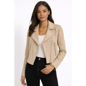 Club Monaco Suede Leather Cropped Moto Jacket Size Small